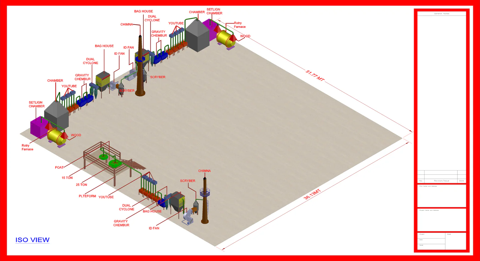 Integrated rotary furnace and air pollution control plant-layout drawing